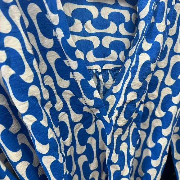 Zara Blue Preppy Patterned Blue Wrap Tie Dress - Size M - Picture 4 of 8